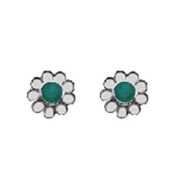 A Pair of White Tone Daisy Earrings with Simulated Swarovski Crystals May (Emerald) Birthstones. Forever Young Fine Jewelers St. George, UT