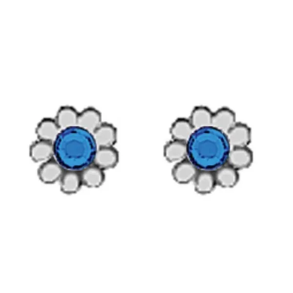 A Pair of White Tone Daisy Earrings with Simulated Swarovski Crystals September (Sapphire) Birthstones. Forever Young Fine Jewelers St. George, UT