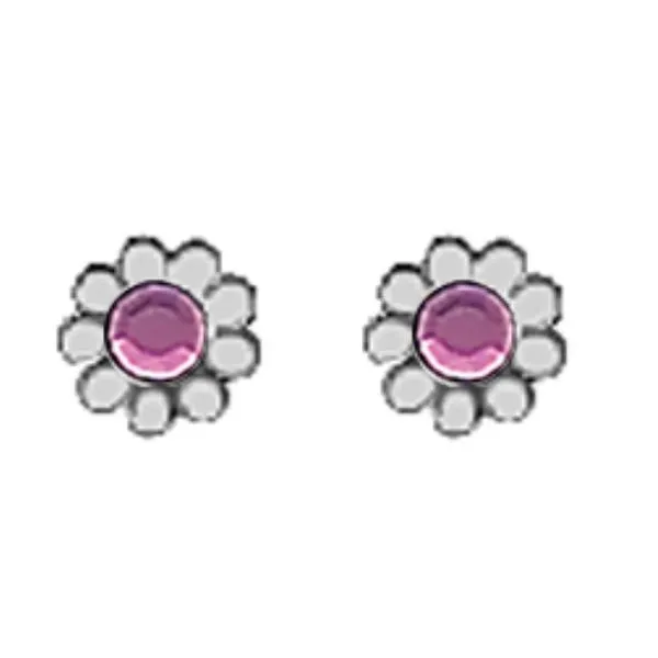 A Pair of White Tone Daisy Earrings with Simulated Swarovski Crystals February (Amethyst) Birthstones. Forever Young Fine Jewelers St. George, UT