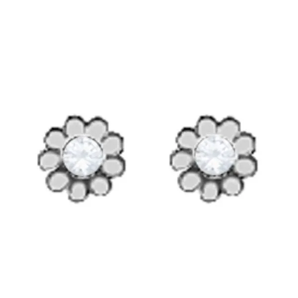 A Pair of White Tone Daisy Earrings with Simulated Swarovski Crystals April (Diamond) Birthstones. Forever Young Fine Jewelers St. George, UT