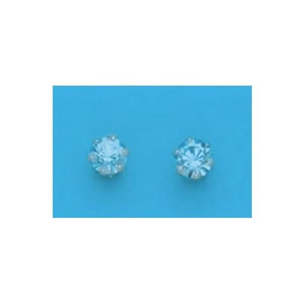 A Pair of Yellow Tone 4 mm Round Simulated Swarovski Crystal March (Aquamarine) Birthstone Earrings Forever Young Fine Jewelers St. George, UT