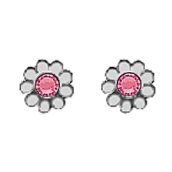 A Pair of White Tone Daisy Earrings with Simulated Swarovski Crystals October (Pink Tourmaline) Birthstones Forever Young Fine Jewelers St. George, UT