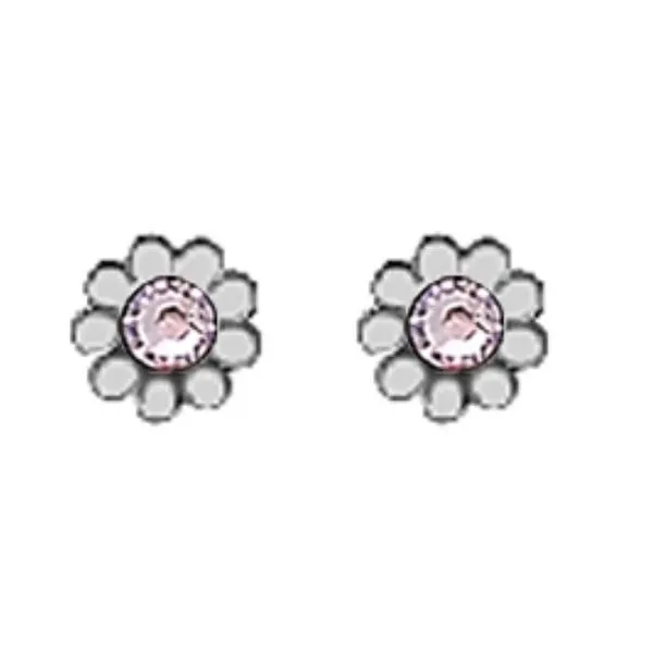 A Pair of Whitetone Daisy Earrings with Simulated Swarovski Crystals June (Alecandrite) Birthstones Forever Young Fine Jewelers St. George, UT