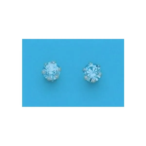 A pair of White Tone 4 mm Round Simulated Swarivski Crystal March (Aquamarine) Birthstone Earrings Forever Young Fine Jewelers St. George, UT