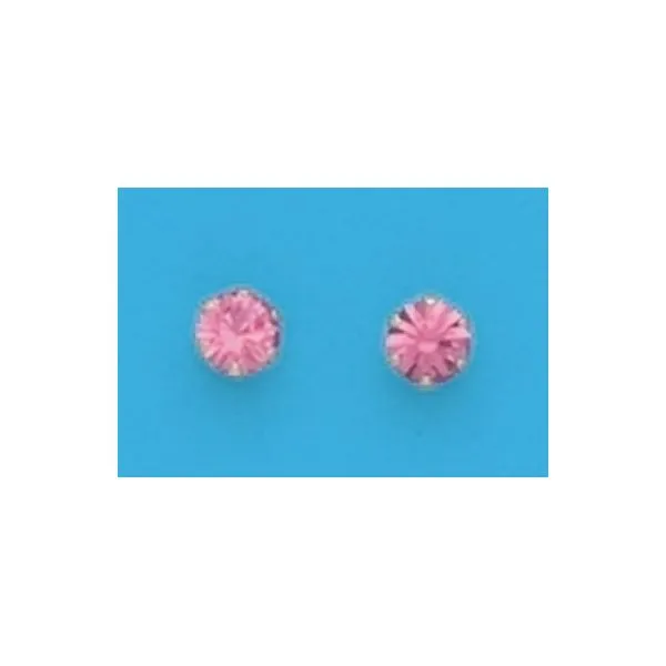 A Pair of Yellow Tone 4 mm Round Simulated Swarovski Crystal October (Pink Tourmaline) Birthstone earrings Forever Young Fine Jewelers St. George, UT
