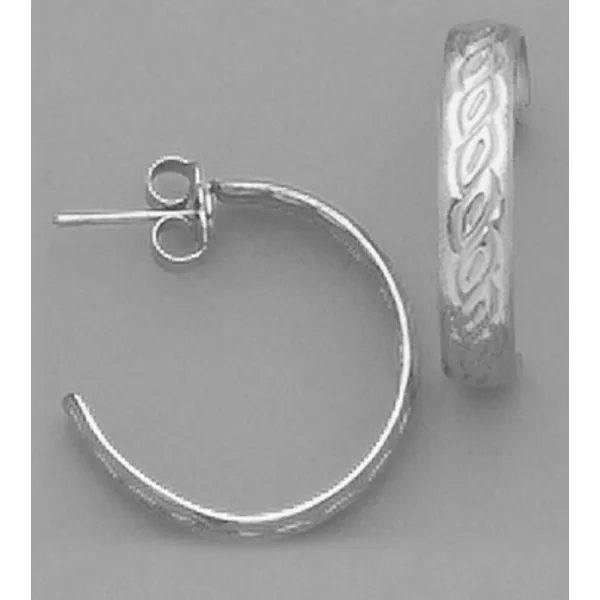 A Pair of White Tone Chain Engraved Style Medium 'J' Hoop Earrings Forever Young Fine Jewelers St. George, UT