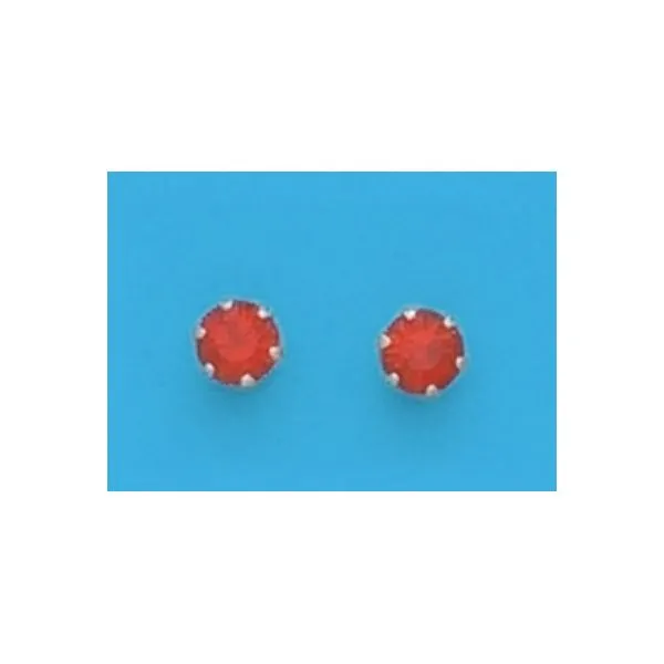 A Pair of White Tone 4 mm Round Simulated Swarovski Crystal July (Ruby) Birthstone Earrings Forever Young Fine Jewelers St. George, UT