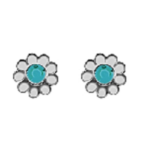 A Pair of White Tone Daisy Earrings with Simulated Swarovski Crystals December (Blue Zircon) Birthstones Forever Young Fine Jewelers St. George, UT