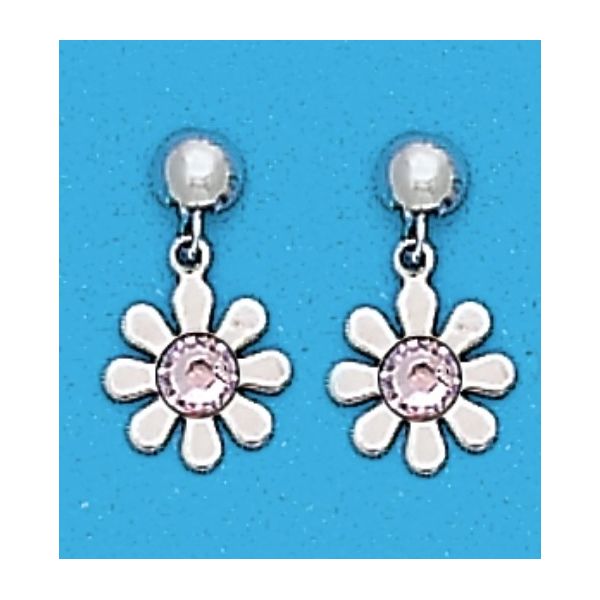 A Pair of White Tone Dangle Daisy Earrings with Simulated Swarovksi Crystals June (Alexandrite) Birthstones.  T Forever Young Fine Jewelers St. George, UT