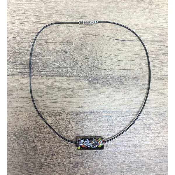 Handmade Black and Multi Color Tubular Glass Bead on a Black Leather Cord Forever Young Fine Jewelers St. George, UT