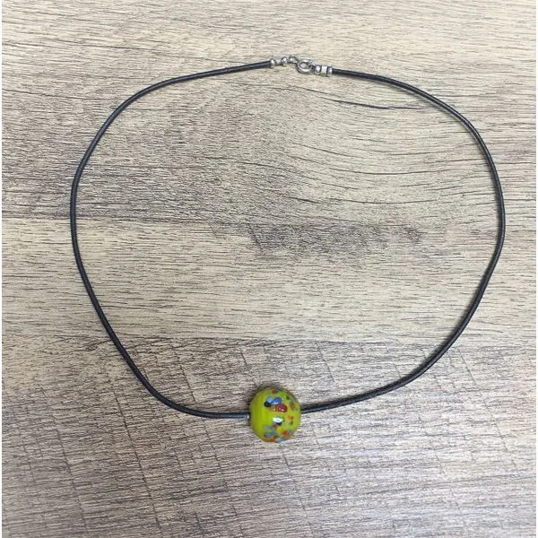 Handmade Round Yellow Floral Glass Bead on a Black Leather Cord Forever Young Fine Jewelers St. George, UT