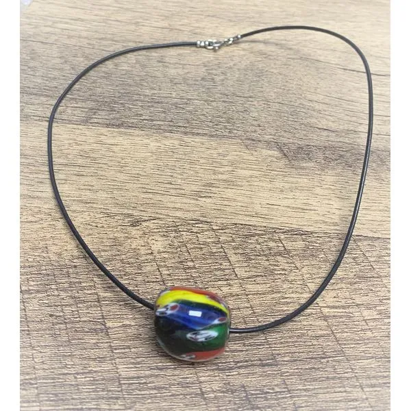 Handmade Large Multi Color Glass Bead Necklace on a Black Leather Cord Forever Young Fine Jewelers St. George, UT