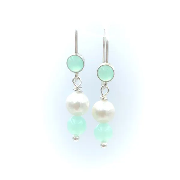 Handmade Chrysoprase and Pearl Dangle Earings with Sterling Silver Ear Wires Forever Young Fine Jewelers St. George, UT