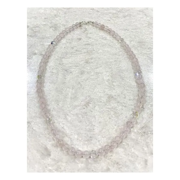 Handmade pink Quartz Bead Necklace with Clear Swarovski Crystal Beads Forever Young Fine Jewelers St. George, UT