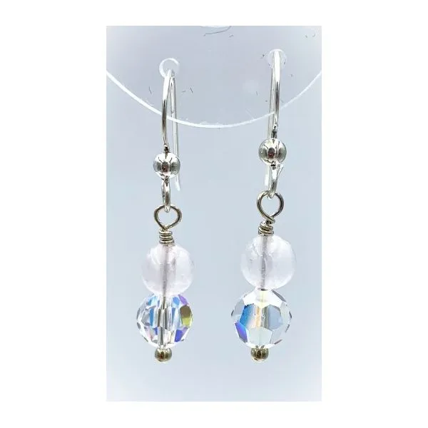 Sterling Silver Pink Quartz and Swarovski Crystal Bead Earrings Forever Young Fine Jewelers St. George, UT