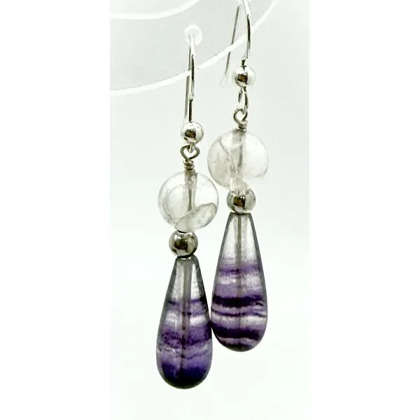Handmade Sterling Silver Purple and White Fluorite Gemstone Earrings Forever Young Fine Jewelers St. George, UT