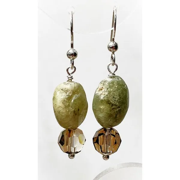Handmade Sterling Silver Light Green Garnet and Smokey Topaz Earrings Forever Young Fine Jewelers St. George, UT