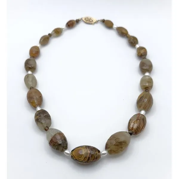 Handmade Tigers Eye And Pearl Necklace 18