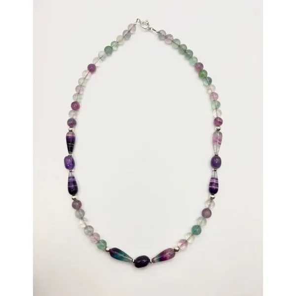 Handmade Sterling Silver Fluorite And Amethyst Necklace 20