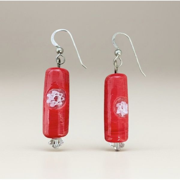 Sterling Silver Red Glass Bead And Crystal Bead Dangle Earrings Forever Young Fine Jewelers St. George, UT