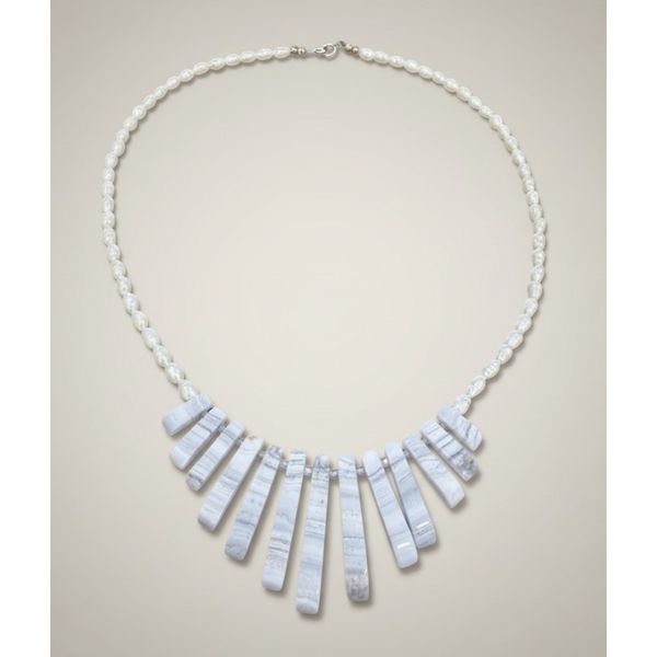 Sterling Silve Fresh Water Pearl, Blue Lace Agate Strips And Labradorite Bead Necklace Forever Young Fine Jewelers St. George, UT