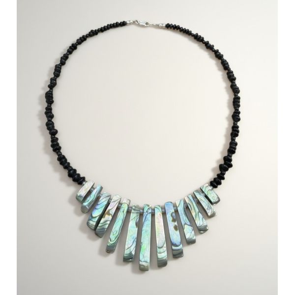 Sterling Silver Necklace With Abalone Shell Strips, Black Onyx And Labradorite Beads Forever Young Fine Jewelers St. George, UT