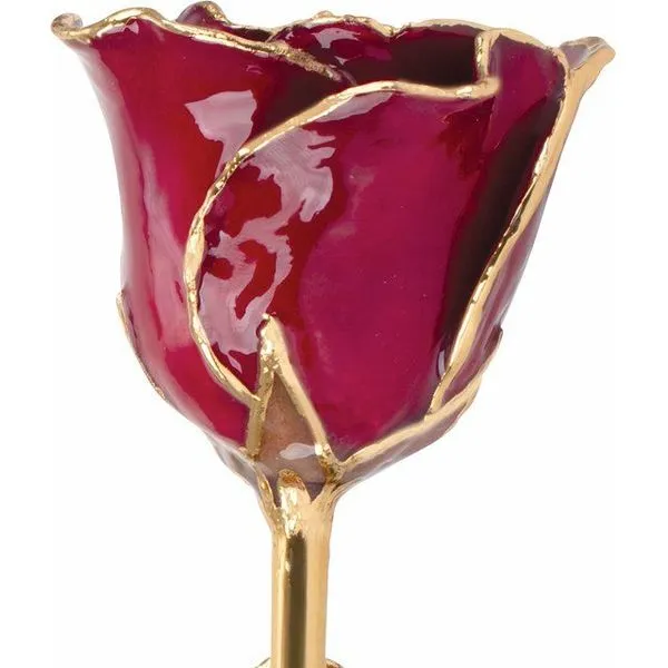 Lacquered Garnet January Birthstone Rose with Gold Trim Image 2 Forever Young Fine Jewelers St. George, UT