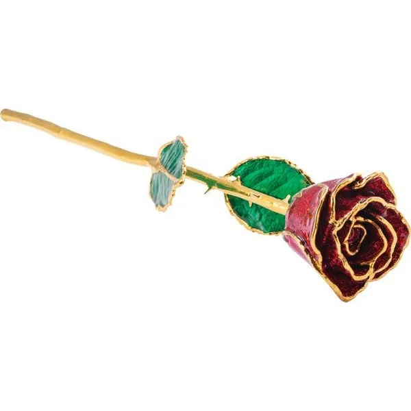 Lacquered Ruby Sparkle Birthstone Colored Rose With Gold Trim Forever Young Fine Jewelers St. George, UT
