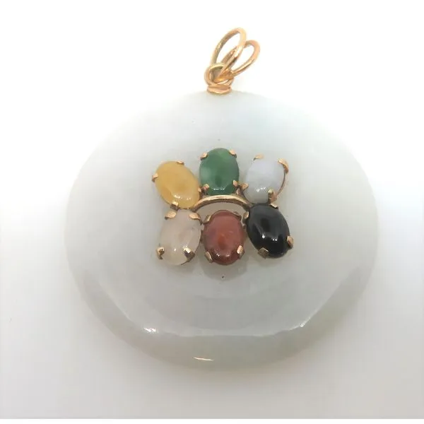 14 Karat Yellow Gold White Jade Donut Pendant with Multi Color Jade Cabochons Forever Young Fine Jewelers St. George, UT