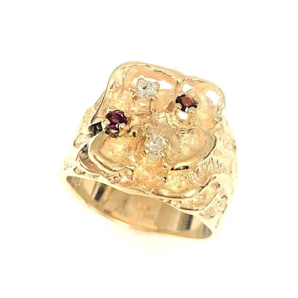 14 Karat Yellow Gold Estate Gent's Diamond and Gemstone Nugget Ring Forever Young Fine Jewelers St. George, UT