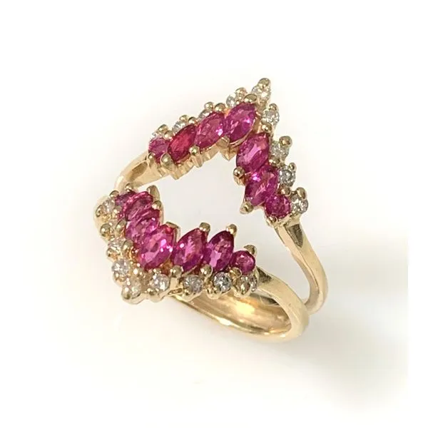 14 Karat Yellow Gold Estate Ruby and Diamond 