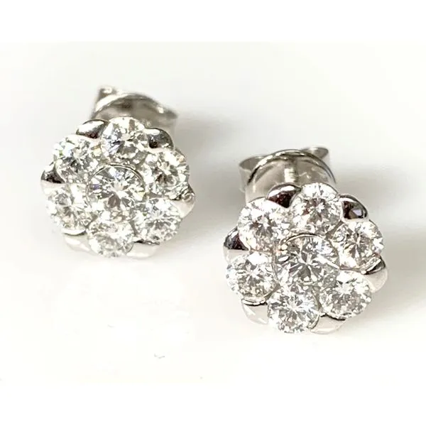 A Pair of 14 Karat White Gold Estate Round Cluster Diamond Earrings Forever Young Fine Jewelers St. George, UT