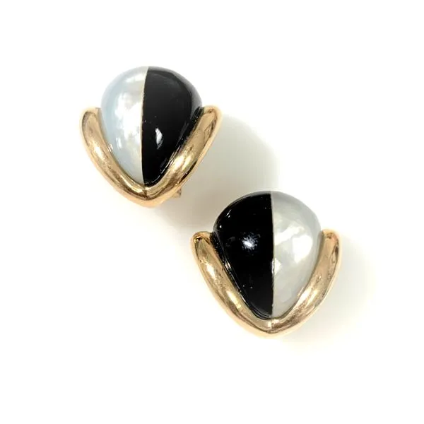 A Pair of 14 Karat Yellow Gold Estate Black Onyx and Mother of Pearl Fashion Earrings Forever Young Fine Jewelers St. George, UT