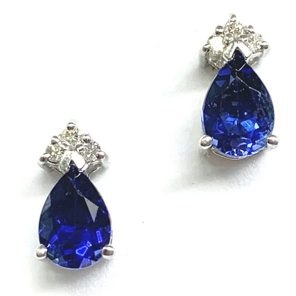 A Pair of 14 Karat Yellow Gold Synethetic Blue Sapphire and Natural Diamond Fashion Earrings Forever Young Fine Jewelers St. George, UT