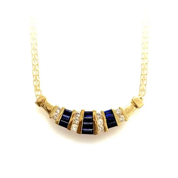 14 Karat Yellow Gold Estate Gemstone Gemstone Fashion Pendant with Synthetic Blue Sapphires and naturalWhite Sapphires Forever Young Fine Jewelers St. George, UT