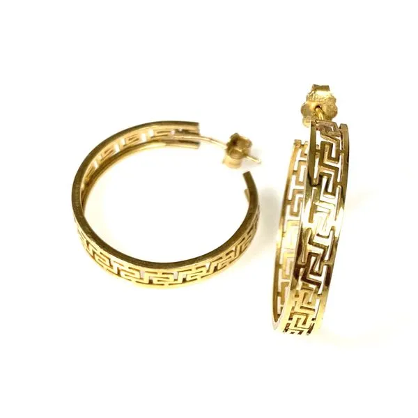 A Pair of 14 Karat Yellow Gold Estate Greek Key Hoop Earrings Forever Young Fine Jewelers St. George, UT