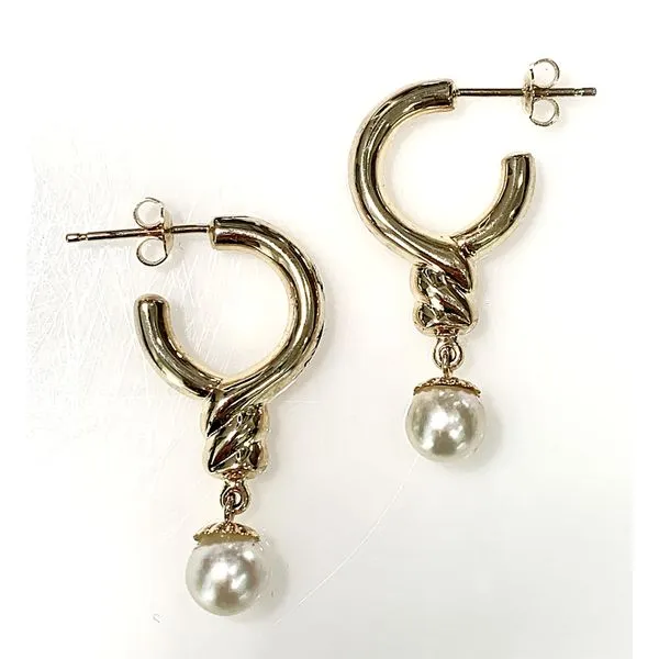 14 Karat Yellow Gold Estate Hoop with Dangle Pearl Fashion Earrings Forever Young Fine Jewelers St. George, UT