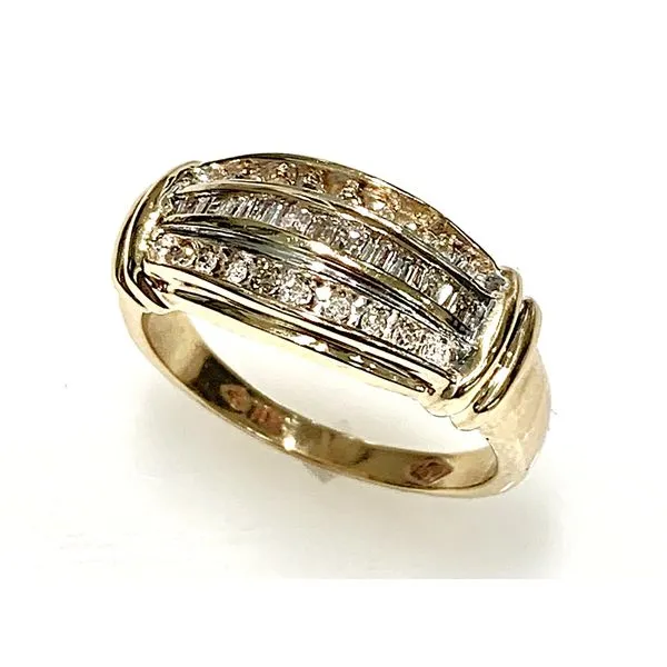14 Karat Yellow Gold Estate Triple Row Wide Taper Tiered Diamond Fashion Ring Forever Young Fine Jewelers St. George, UT