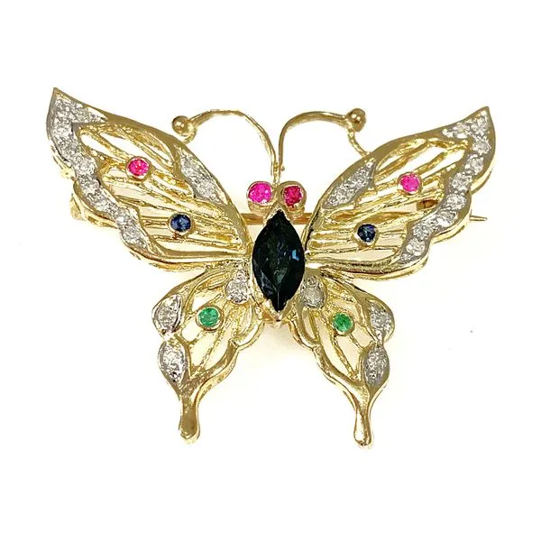 14 Karat Yellow Gold Estate Gemstone and Diamond Butterfly Pendant/Brooch Forever Young Fine Jewelers St. George, UT