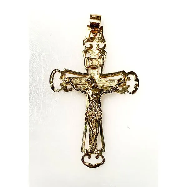 14 Karat Yellow Gold Estate Diamond Cut Filigree INRI Crucifix Cross Charm/Pendant Forever Young Fine Jewelers St. George, UT