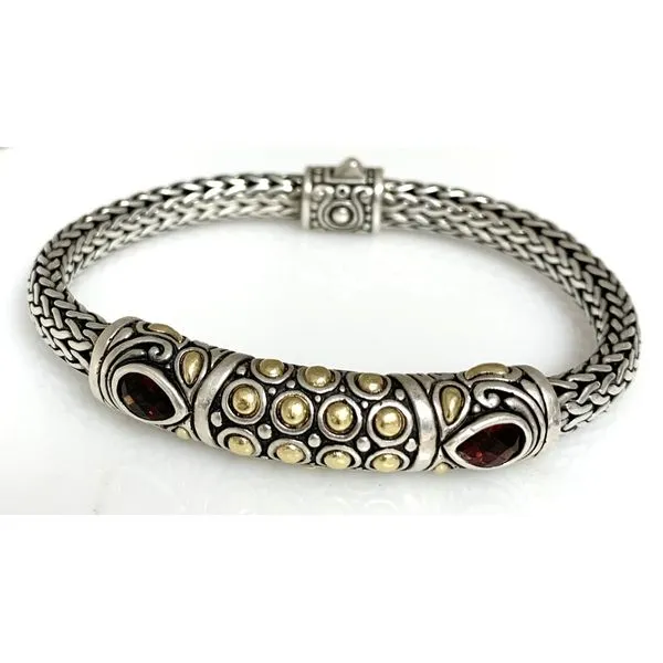 Sterling Silver and 18 Karat Yellow Gold Curved Mesh Gemstone Fashion Bracelet Forever Young Fine Jewelers St. George, UT