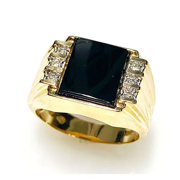 14 Karat Yellow Gold Gents Estate Black Onyx and Diamond Fashion Ring Forever Young Fine Jewelers St. George, UT