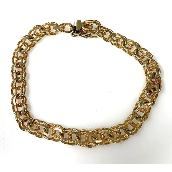 14 Karat Yellow Gold Estate Diamond Cut Double Curb Link Charm Bracelet Forever Young Fine Jewelers St. George, UT