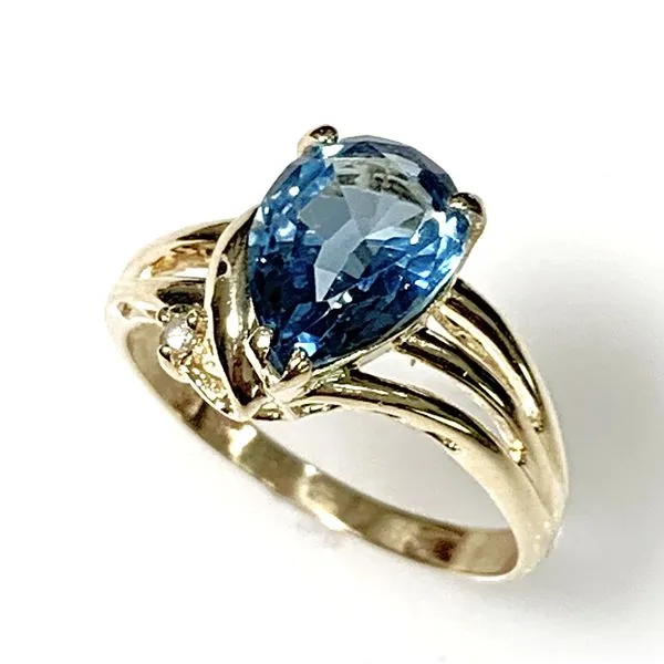 14 Karat Yellow Gold Estate Blue Topaz and Diamond Fahion Ring Forever Young Fine Jewelers St. George, UT