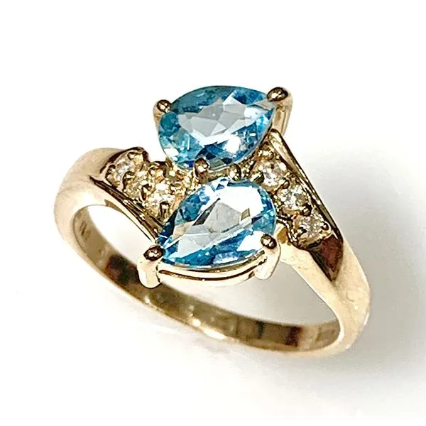 14 Karat Yellow Gold Estate Aquamarine and Diamond Bypass Fashion Ring Forever Young Fine Jewelers St. George, UT