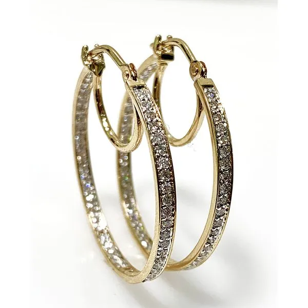14 Karat Yellow Gold Estate Inside Out Design Diamond Hoop Earrings Forever Young Fine Jewelers St. George, UT
