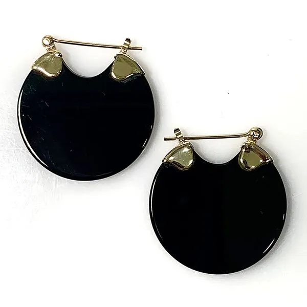 A Pair of 14 Karat Yellow Gold and Black Onyx Disk Hoop Fashion Earrings Forever Young Fine Jewelers St. George, UT