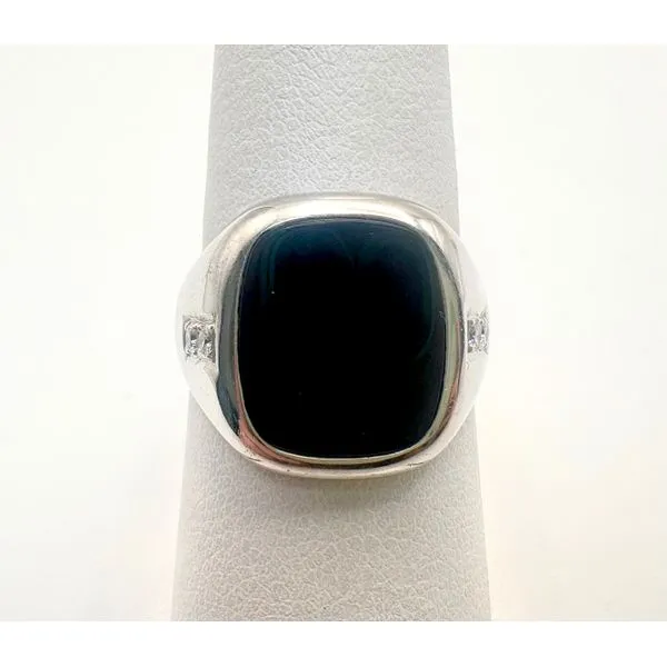 14 Karat White Gold Estate Gent's Black Onyx and Diamond Fashion Ring Forever Young Fine Jewelers St. George, UT