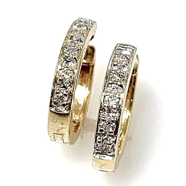 A Pair of 14 Karat Yellow Gold Diamond Huggie Hoop Fashion Earrings Forever Young Fine Jewelers St. George, UT