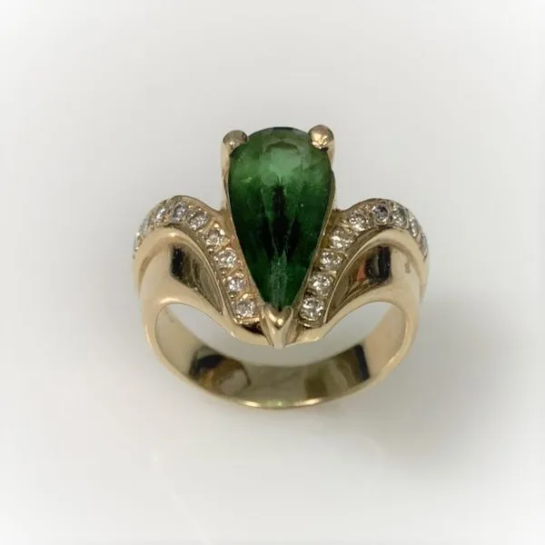 14 Karat Yellow Gold Gren Tourmaline and Diamond Fashion Ring Forever Young Fine Jewelers St. George, UT